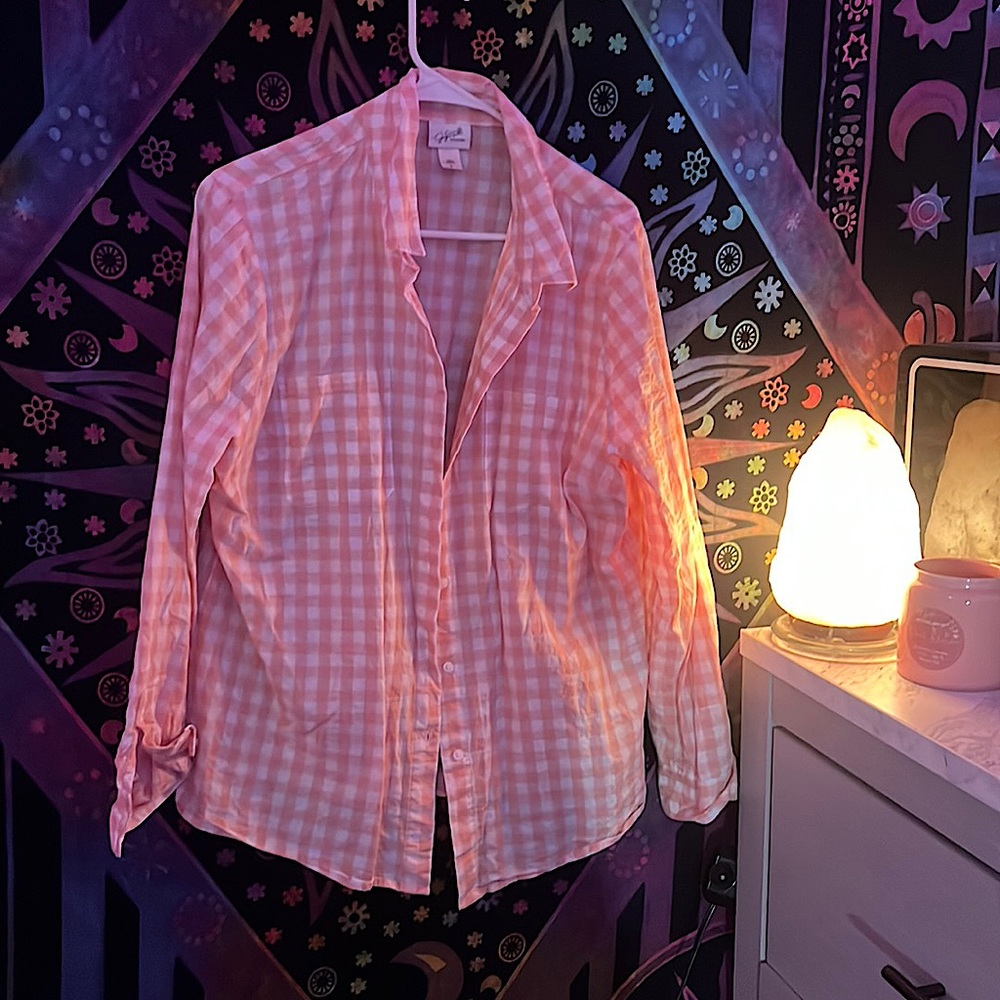 pink and white checkered flannel